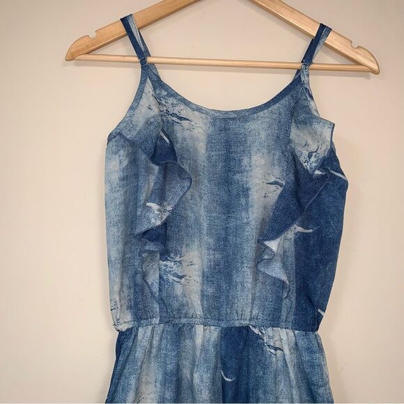 Blue Tie Dye Jumpsuit Women Medium Ruffle Elastic Waist Sleeveless Spring Summer - Picture 3 of 8